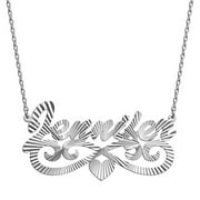 Personalized Women's Rhodium or Gold Plated Diamond Cut Script Nameplate Necklace with Heart Swirl