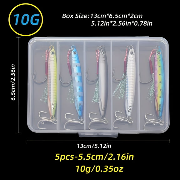 BESTSKY 5pcs Metal Jig Fishing Lures Set - Lead Pencil Lure Bait Kit for Muskellunge, Catfish, Trout, Flat, Whiting, Snapper, Redfin - Slow Sinking Simulation Fish Jigs with Tackle Box