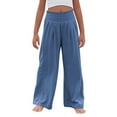 thumbnail image 4 of Girls' Pull-On Pant New Teen Girls Wide Leg Pants 2025 Summer Casual Loose Pants Smocked High Waist Flowy Beach Trousers Navy 12 Years, 4 of 7