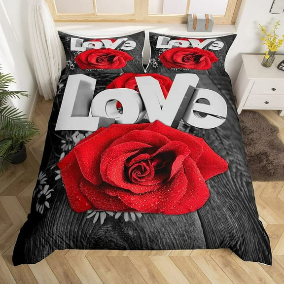 Red Rose King Duvet Cover Valentine's Day Floral Bedding Set Women tic Flower Comforter Cover Polyester Quilt Cover