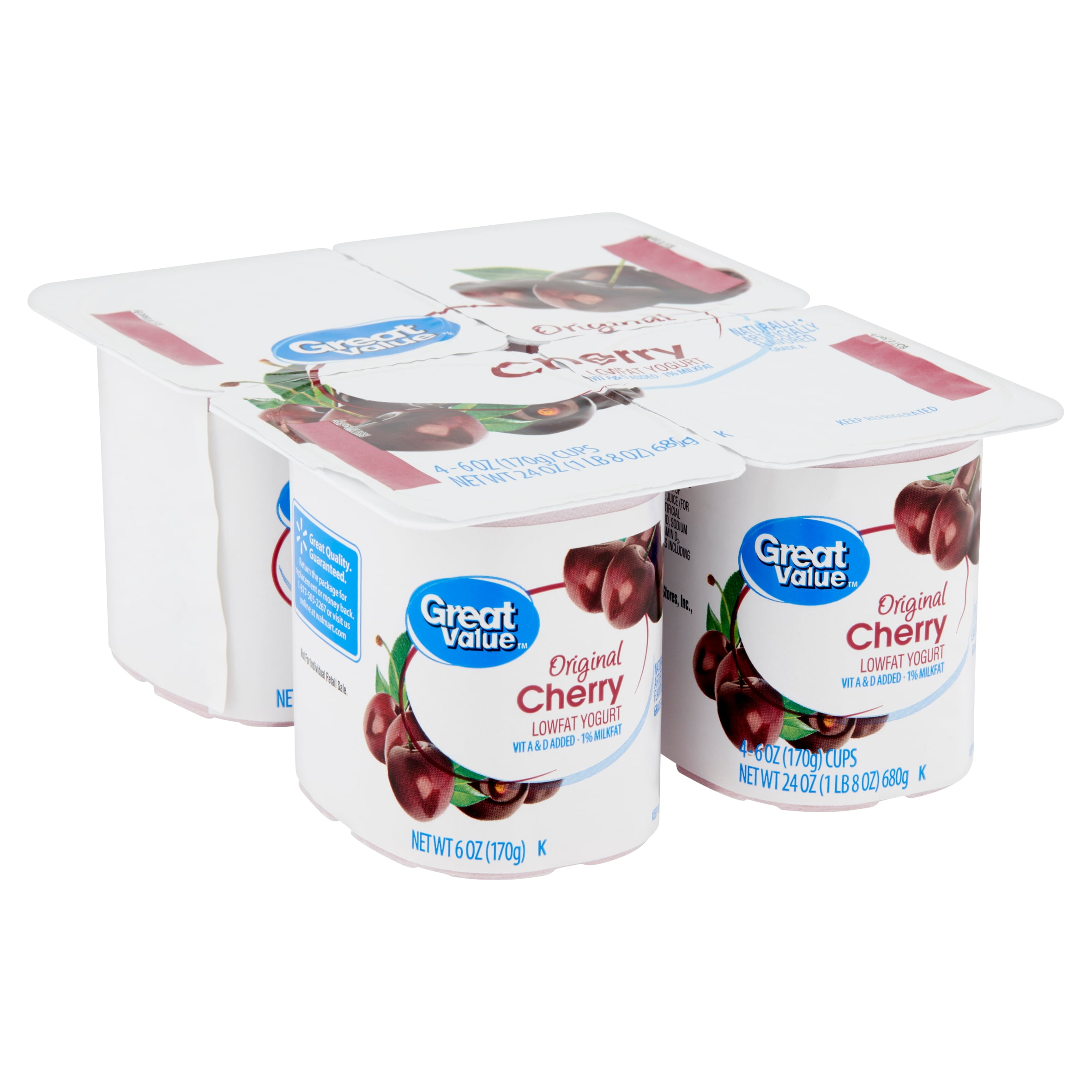 Great Value Original Cherry Lowfat Yogurt, 6 oz, 4 count