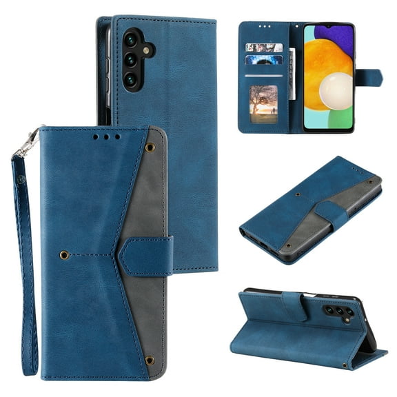 PU Leather Wallet Case for Samsung Galaxy S24, Detachable Wrist Hand Strap Magnetic Folio Purse Cover with Card Holder Flip Kickstand Full Body Shockproof Phone Case for Galaxy S24, Blue