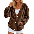 thumbnail image 3 of jiaxiM Sweatshirt for Women Terry Cloth V Neck Button Down Cardigan Long Sleeve Sweatshirt Jacket Dual Side Pockets Casual Loungewear Transitional Layering Top Spring Fall Daily Outfit, 3 of 6