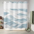 thumbnail image 6 of No Hook Shower Curtain, White Blue Ombre Stripe Shower Curtains for Bathroom with See Through Top Window, Modern Abstract Moire Waves Waterproof & Washable Bath Curtain Long 72"x78", 6 of 9