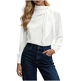 thumbnail image 2 of Karymi Womens Tops Dressy Casual Solid Mock Neck Bow Tie Blouse, Draped Long Sleeve Loose Casual Top, Elegant Office Daily Outfits Summer Tops for Women 2026, 2 of 6