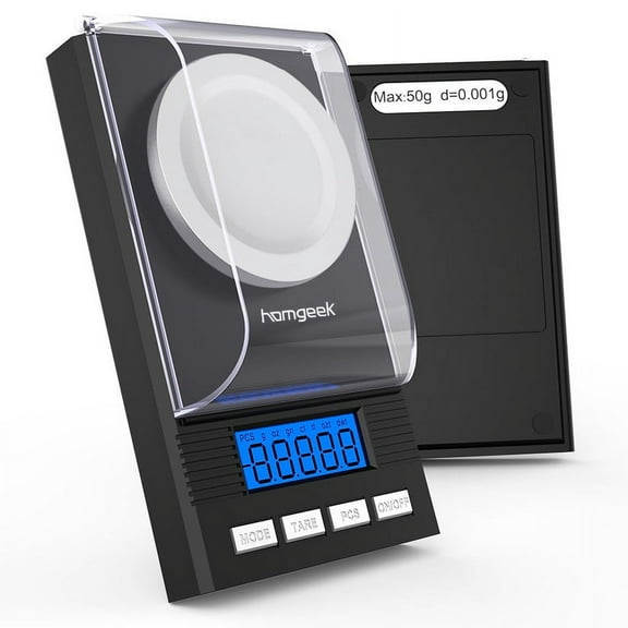 Homgeek Digital Milligram Pocket Scale Jewelry Gold Powder Weigh Scales with Calibration Weights Tweezers, Weighing Pans, LCD Display
