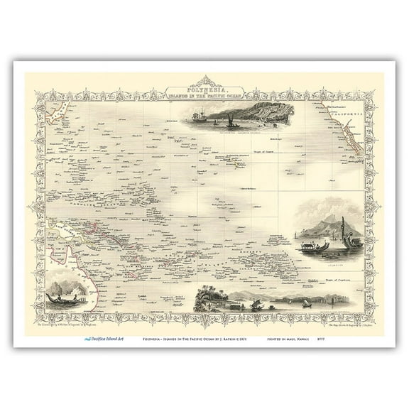 Map of Polynesia - Islands In The Pacific Ocean - Vintage Map by J. Rapkin c.1851 - Master Art Print (Unframed) 9in x 12in