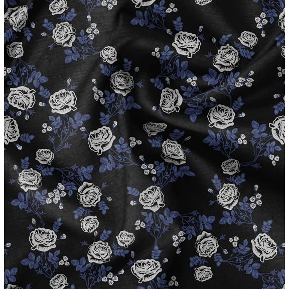 Soimoi Black Fabric - By the Yard - 42 Inch Wide - Rose Floral Pattern Textile - Romantic and Delicate Designs for Stylish Projects Printed Fabric