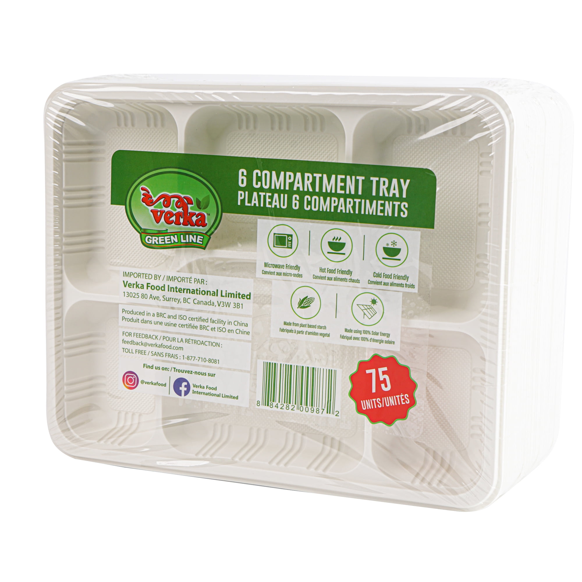 Verka Greenline 6 Compartment Trays, 75 Units
