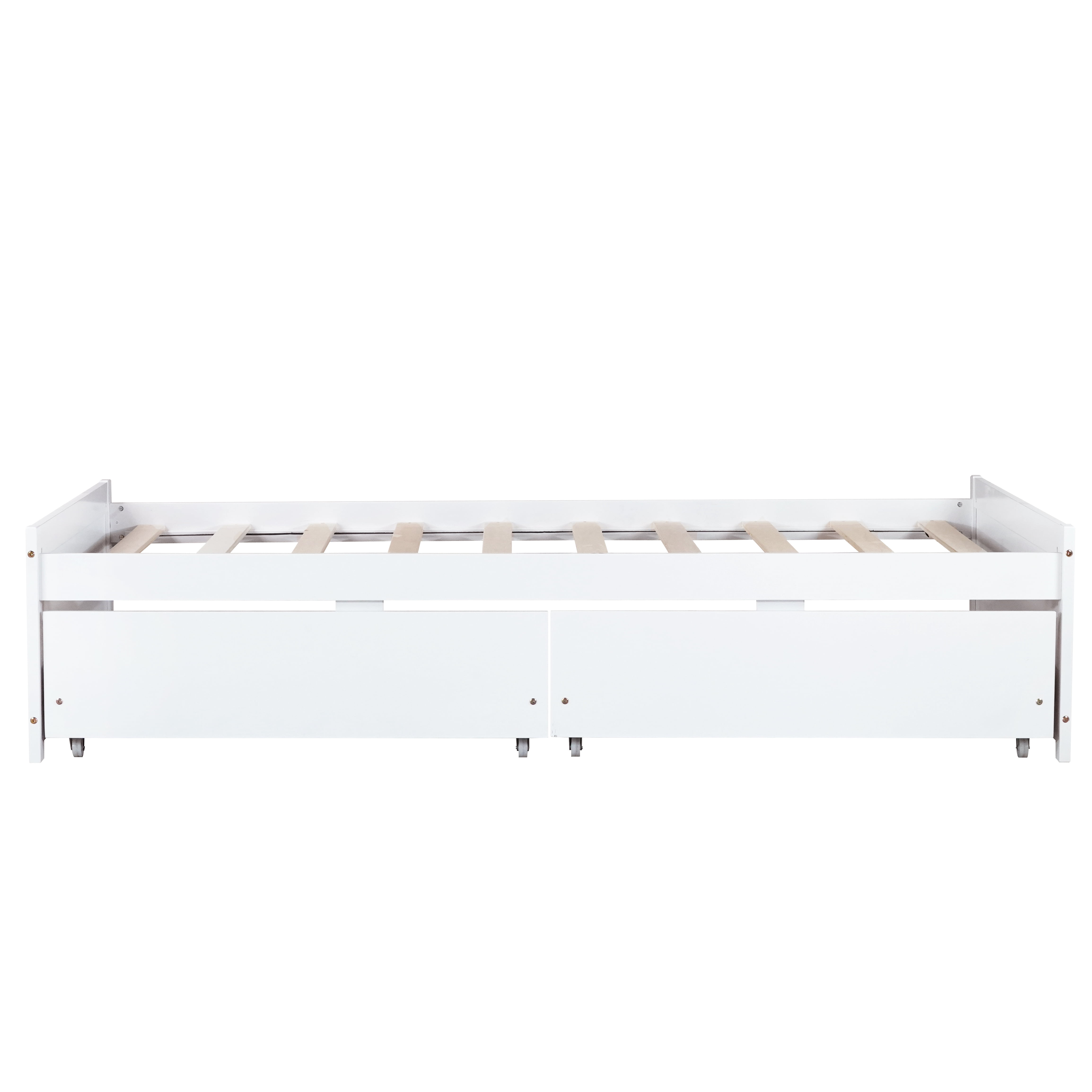 Miniyam Wood Twin Bed with 2 Storage Drawers for Kids, Bright White