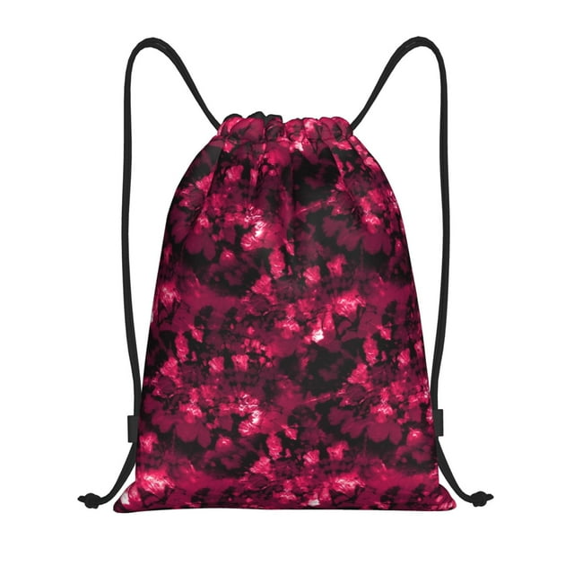 Saiise Burgundy Tie Dye Pattern Sports Drawstring Backpack - String Swim Gym Bag with Wet Proof Pocket for Women&Men-Small