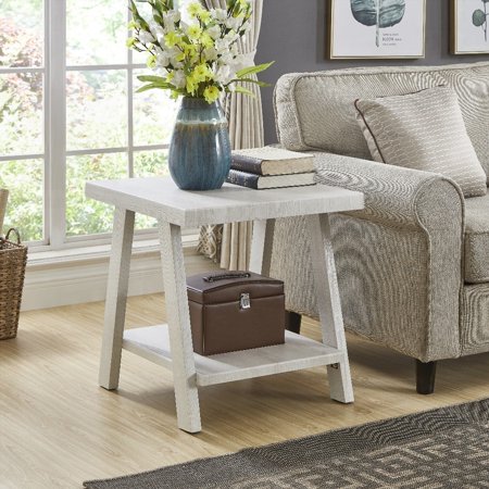 Athens Contemporary Wood Shelf End Table in White - Features Extra Storage Space