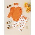 thumbnail image 7 of 6 Months Baby Girls Clothes 12 Months Girls 3PCS Solid Color Outfits Set Heart Print Infant Girls Long Sleeve Top Pants Set with Headband Orange, 7 of 7