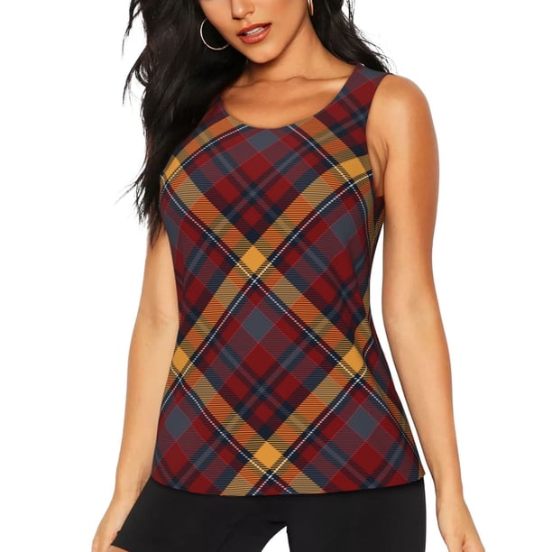 Fotbe Buffalo Check Plaid Blusas Sin Mangas para Mujer – Estilo Casual, Corte Suelto, Slim-Fit, Cuello Redondo Deportivo, Tops de Verano para Gimnasio y Yoga-Medium