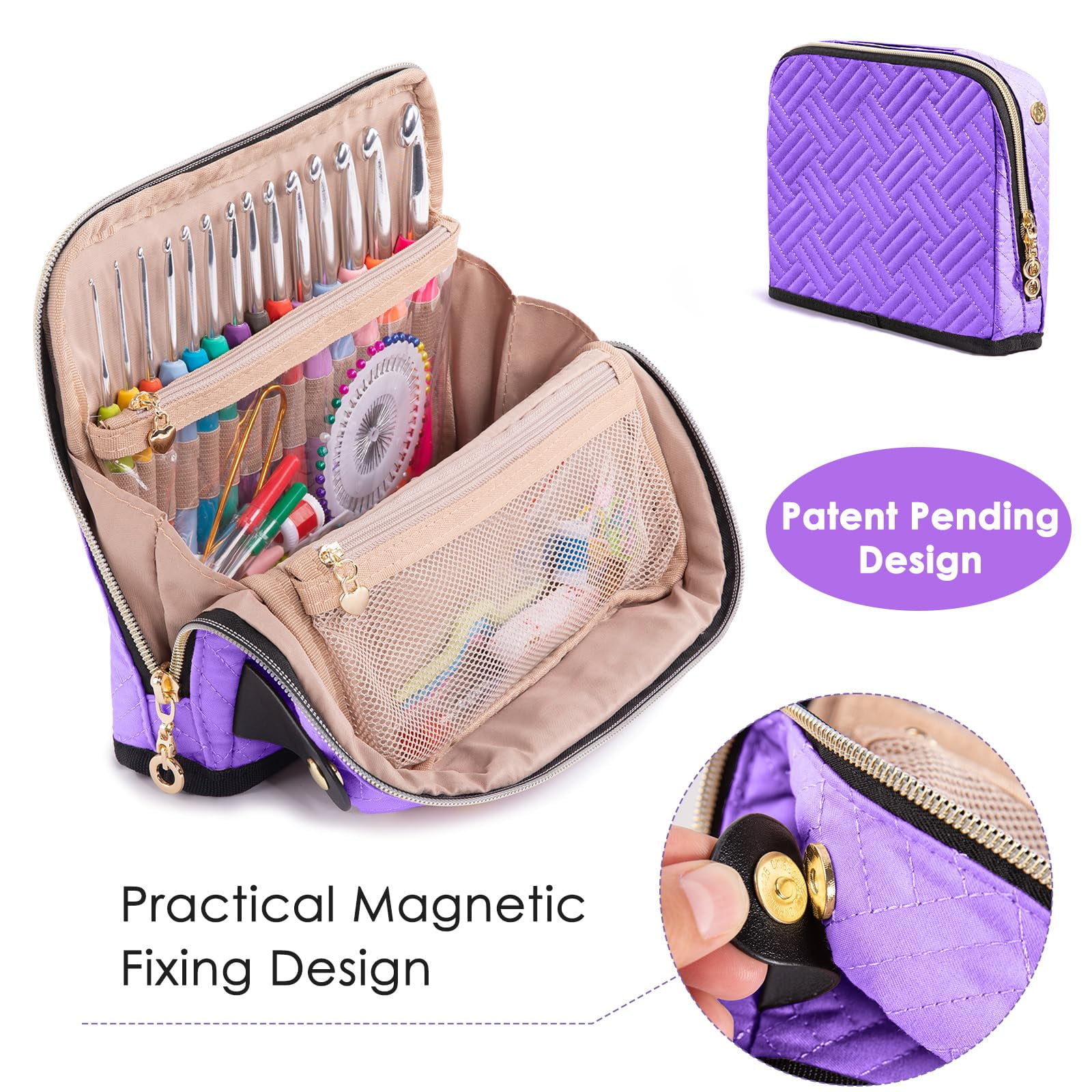 Purple Empty Crochet Hook Case - Crochet Hook Organizer Case Stand Up (Upgraded) -Corchet Organizer - Crochet Hook Holder