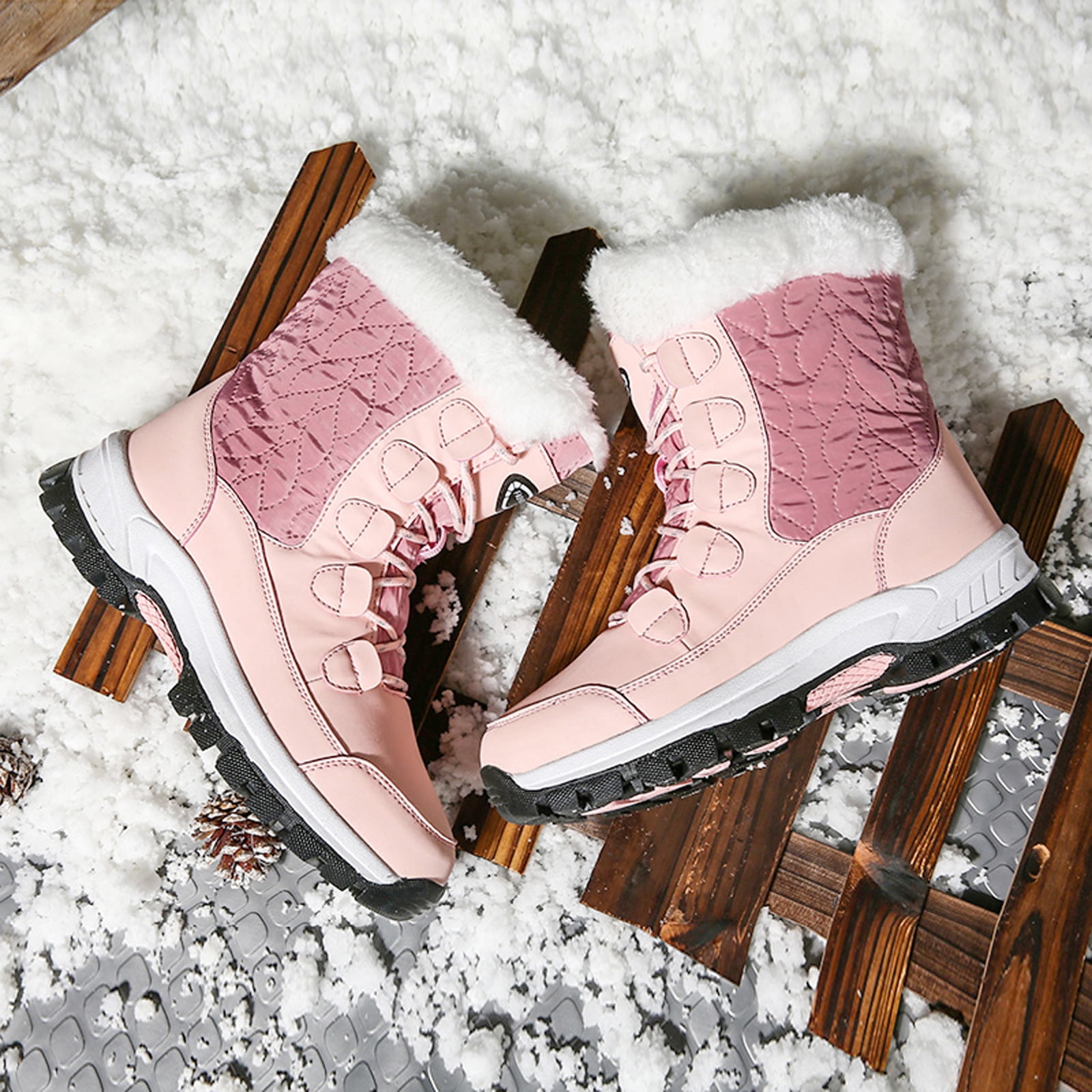 Womens Winter Snow Boots Waterproof Shoes Walking Comfortable Hiking Tennis Booties Furry Mid Calf Warm Lightweight