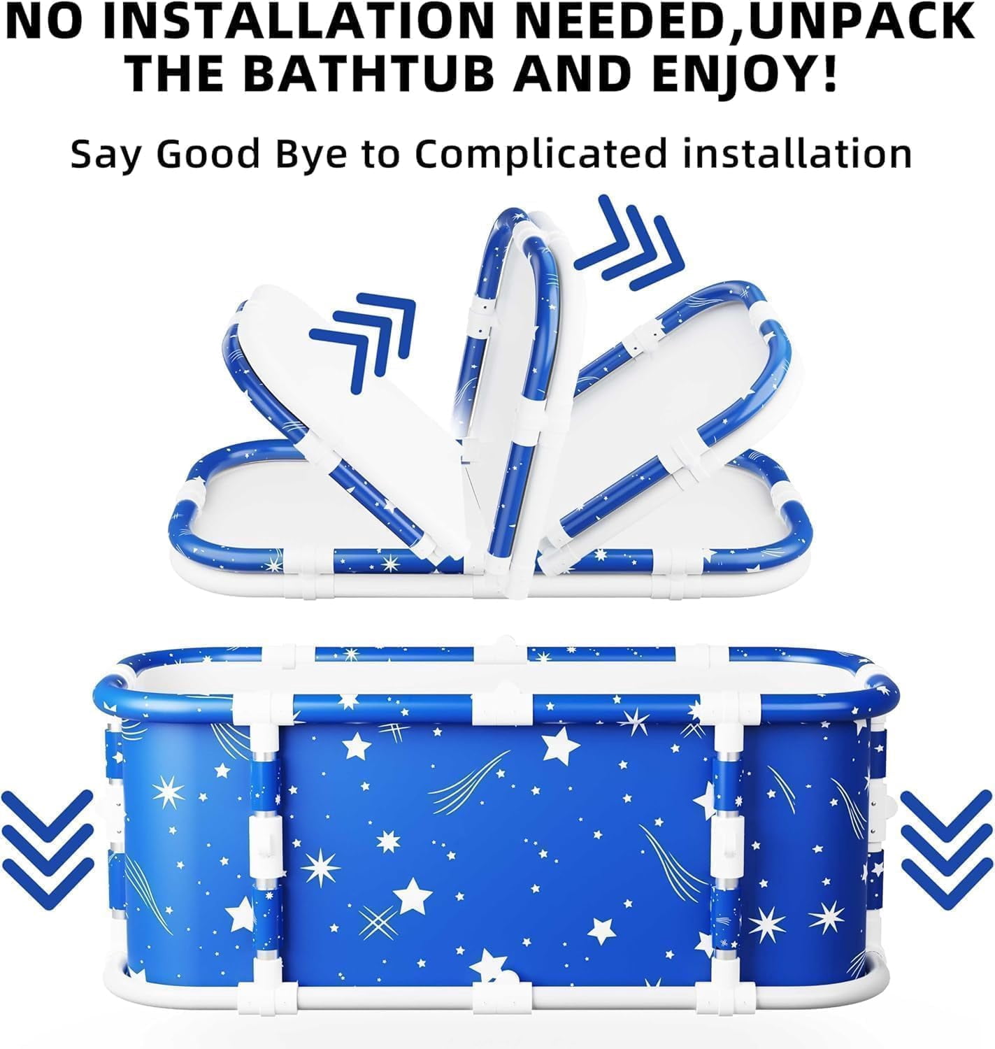 Portable Bathtub, 47“ Foldable Bathtub-Installation Free, 7 Layers Thicken with Metal Support, Therapy Tub for Shower Stall Fold Up Soaking Bath Tub, Hot SPA, Ice (Classic Star EA6)