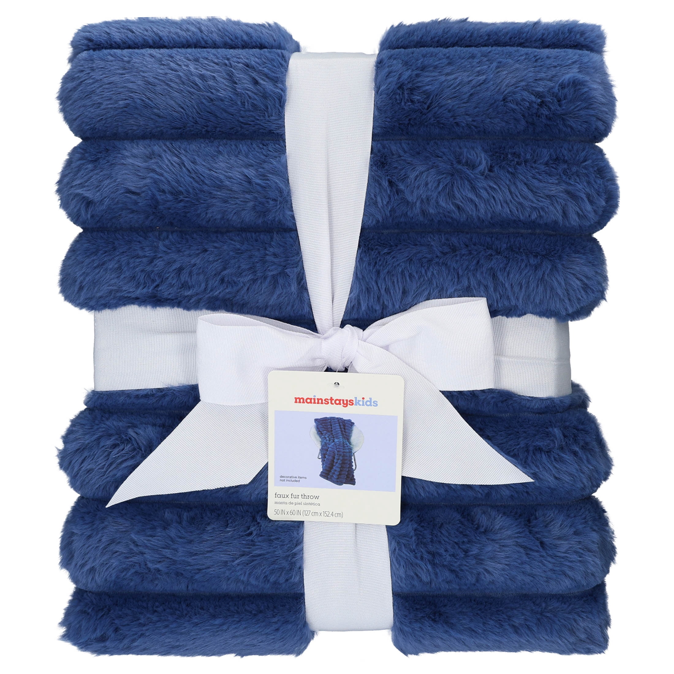 Mainstays Kids Soft Channel Blue Faux Fur Throw, 50" x 60"