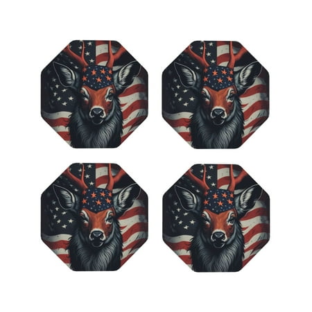 

Tideii Modern USA Deer Head for Leather Coasters 4 Pieces Anti-fouling and Anti-scalding Decorative Coasters Suitable for Restaurants Kitchens Coffee Shops-Octagon