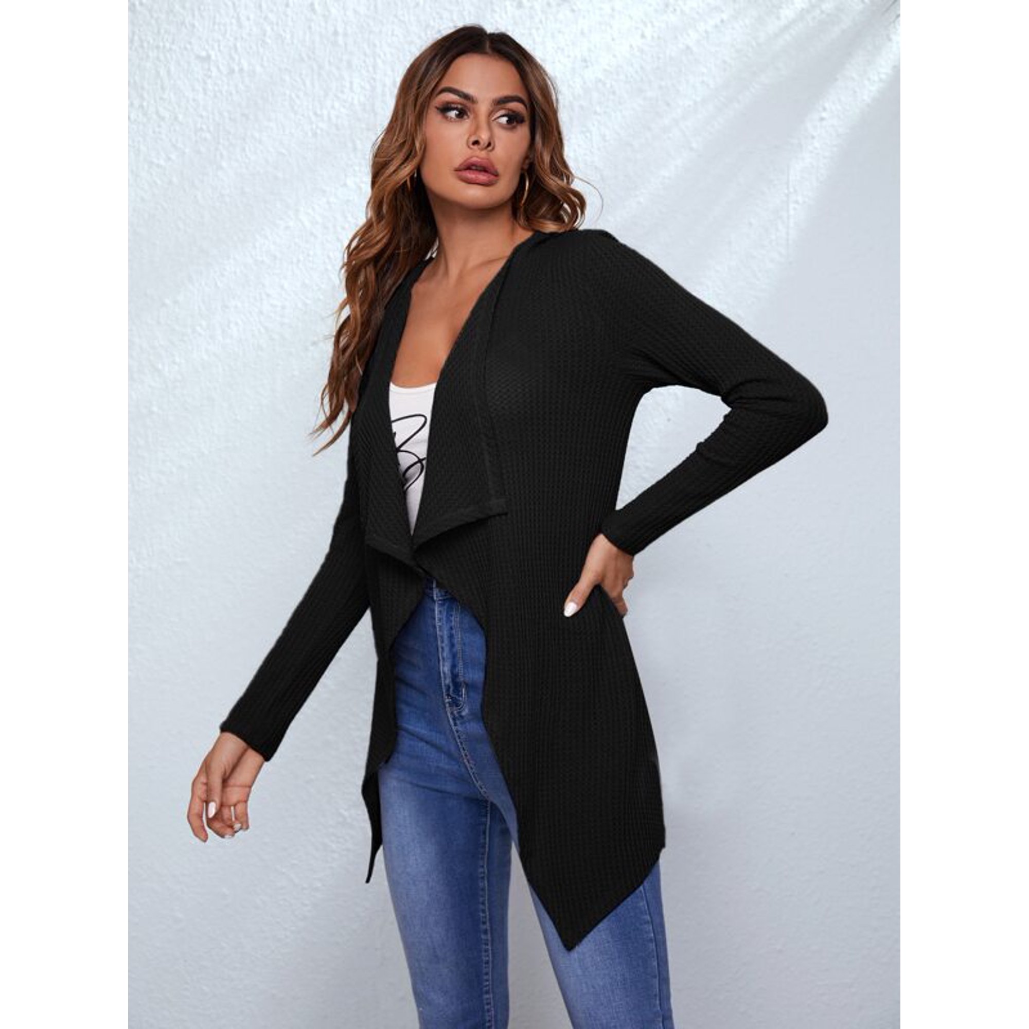 CPOKRTWSO Women's Cardigan Waffle Knit Waterfall Sweater | Walmart 