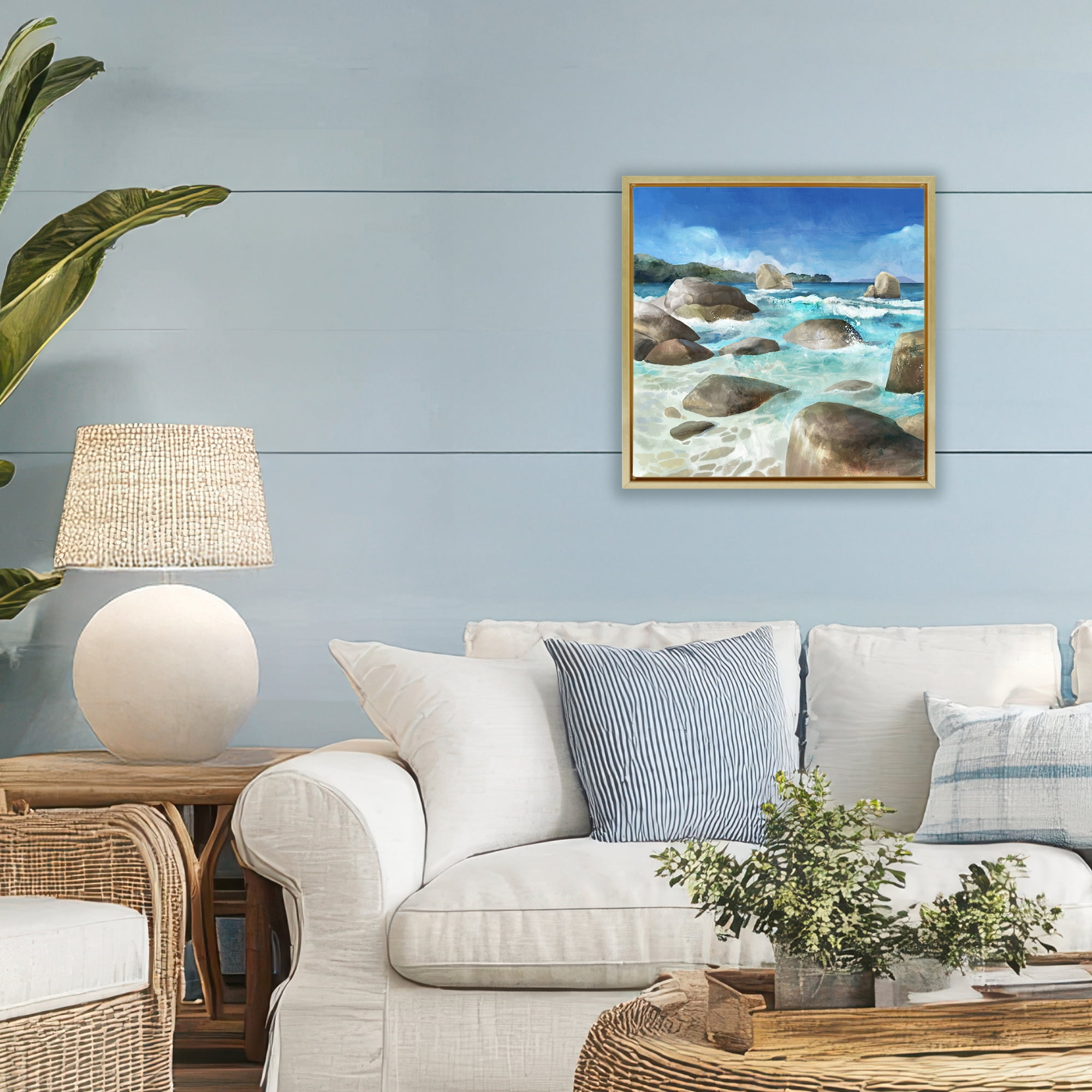 Stupell Industries Low Tide Rocks on Shore Gold Framed Floater Canvas Wall Art, design by Mauro Devereaux