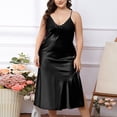 thumbnail image 4 of Lovskoo 2024 Women's Plus Size Nightgown Satin Lace Sleepwear V-Neck Chemise Full Slip Nightshirt Spaghetti Strap Sleepwear Black 3XL, 4 of 9