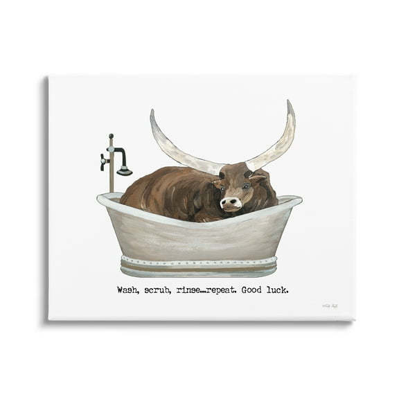 Stupell Industries Longhorn Cattle Bathtub Country Bathroom Typography Graphic Art Gallery Wrapped Canvas Print Wall Art, Design by Cindy Jacobs