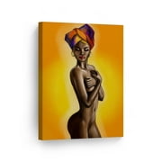 Smile Art Design Naked African Woman Head Wrap in Yellow Modern Art Painting Canvas Print Wall Art African American Living Art Room Bedroom Home Decor Ready to Hang Made in USA 22x15