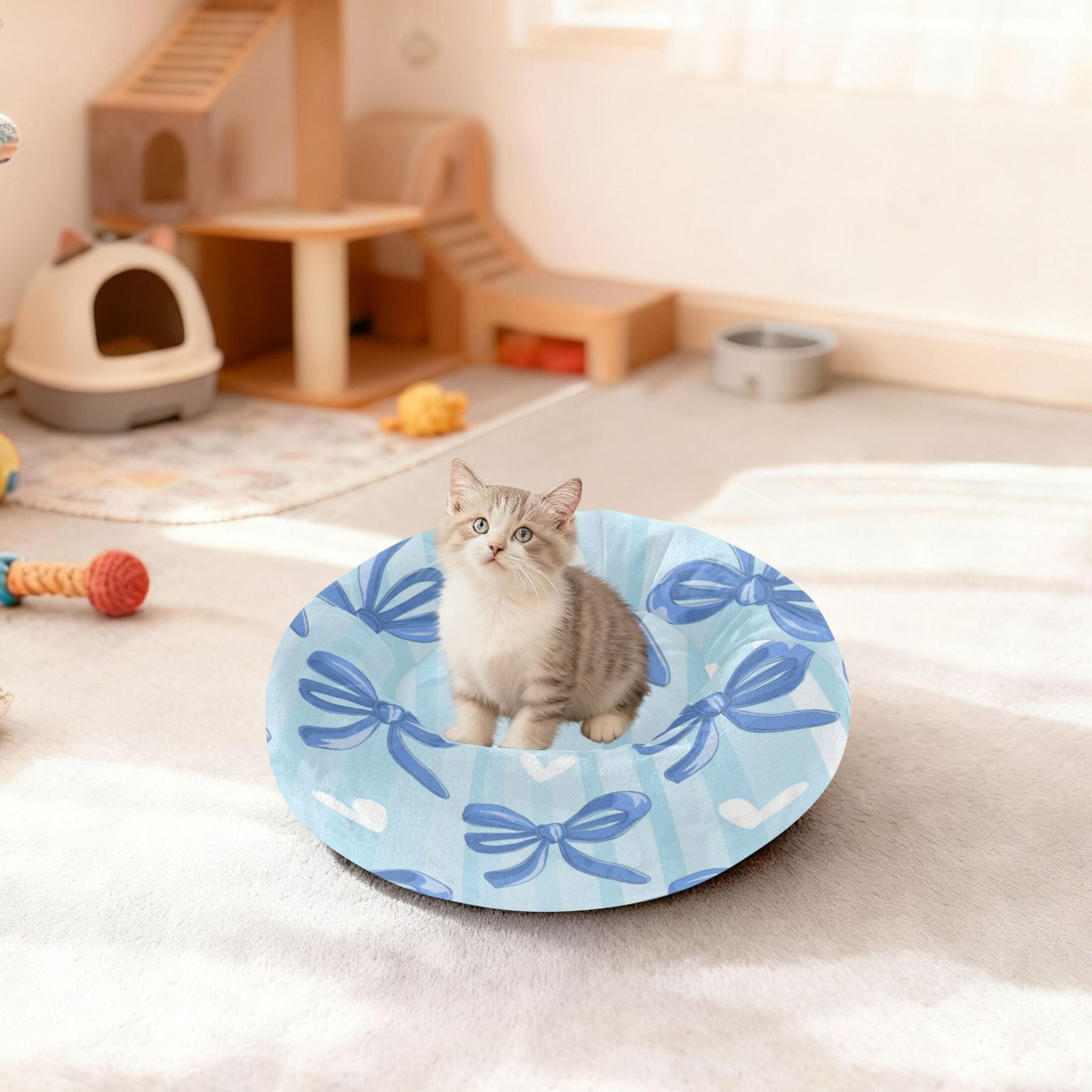 Iauyy Pet Couch Donut Cat Bed for Indoor Cats/Small Dogs Washable & Machine with Non-slip Bottom Calming Cat Furniture, The Feeling Of Lightness (M)
