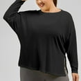 thumbnail image 3 of Chbgutlmr Plus Size Tops for Women Long Sleeve Side Slit Crewneck Workout Top Solid Color Loose Sports Shirts, 3 of 5