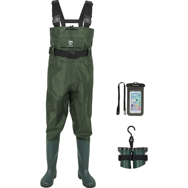 Bootfoot Chest Waders, Fishing Waders 2-Ply Nylon Waterproof Hunting Waders with Boot Hanger for Men and Women