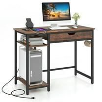 Spaco Computer Desk with Charging Station and Drawer & Adjustable Shelf-Rustic Brown, Office Desk, Gaming Computer Desks for Study,Working,Writing
