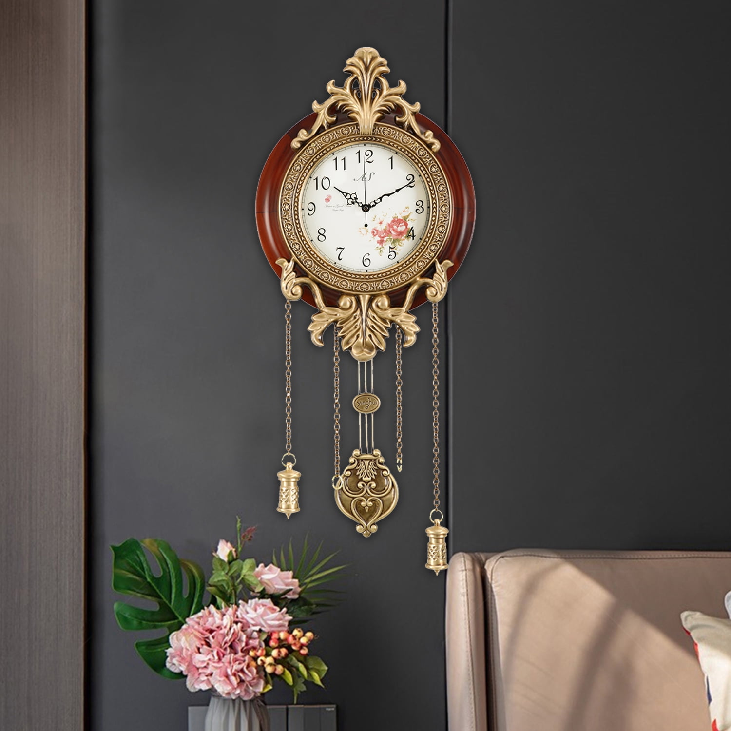 Aero Snail 9" Pendulum Wall Clock, Solid Wood, Battery Operated, Retro Vintage Clock 205C