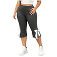 thumbnail image 3 of SwiftWear Plus Size Women Capri Leggings High Waist Yoga Pants with Pockets Bow Tie Cuff Side Slit Stretch Casual Workout Cropped Leggings​, 3 of 9