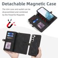 thumbnail image 3 of Allytech Detachable Magnetic Wallet Case for Samsung Galaxy S24 with Wrist Strap, Large Capacity Luxury PU Leather Card Slots Zipper Cash Pocket Shockproof Protective Wallet Case - Black, 3 of 7