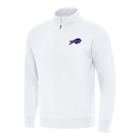Men's Antigua White Buffalo Bills Victory Quarter-Zip Pullover Top