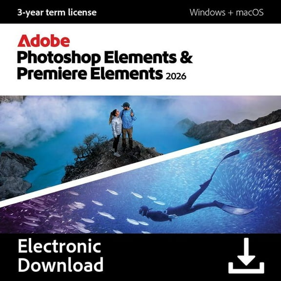 Adobe Photoshop Elements & Premiere Elements 2026 - PC/Mac - Photo & Video Editing - 3-year term license (Digital Download)