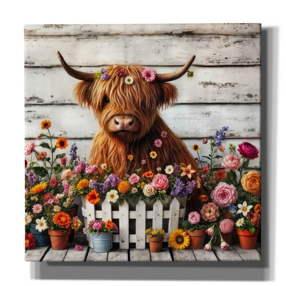 Epic Graffiti 'Adorable Highland Cow' by Rey Klimt Canvas Wall Art, 12" x 12"