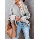thumbnail image 3 of Suéter de punto de manga larga gris para mujer con cuello redondo y botones: estilo casual sencillo en colores puros, talla M, 3 of 7