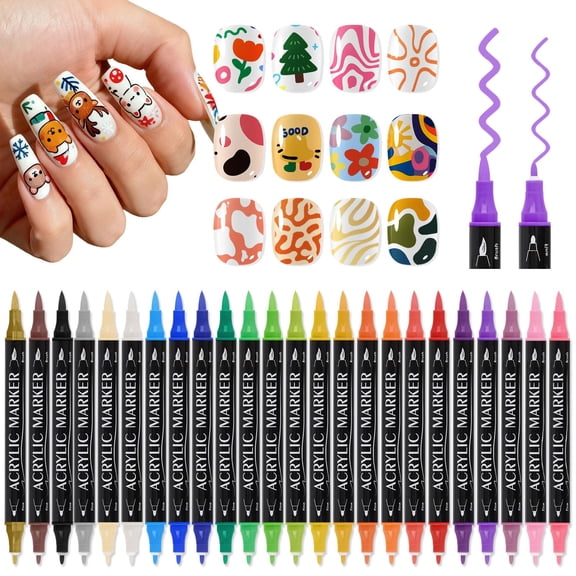 Tarmeek 24Pcs Acrylic Nail Art Pen Set Professional Fine Tip Manicure Drawing Brush Kit for DIY Nail Design Easy to Use Nail Polish Marker Pens