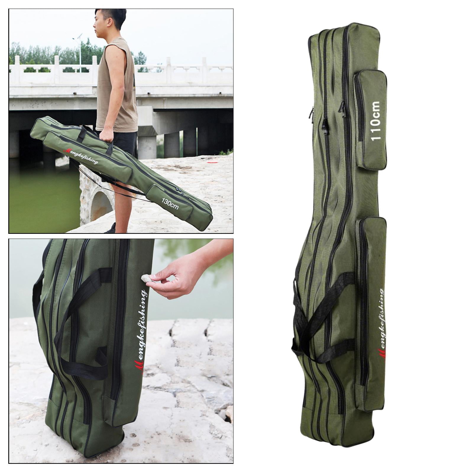 camo fishing pole case LEOFISHING Tackle Storage Bag - 130cm/4.27ft Portable Rod & Reel Organizer - Two Layer Durable Oxford Large Capacity Travel Fishing Cover Bag floatable neoprene prevents tip breakage and guide damage during trailering and boat travel Forest Green Camo 7-Pole Fishing