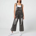 thumbnail image 2 of QHFBli Womens Juniors Denim Stretch Overalls Adjustable Strap Ripped Distressed Jumpsuit Skinny Fit Jeans Pants, 2 of 6