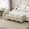 thumbnail image 2 of S-HOME Minimalist Large Storage Bench With Rolled Armrest In Napped Fabric 65.75", Versatile Daybed With Rubberwood Legs, For Bedroom And Dormitory, Griege, 2 of 11