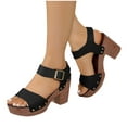 thumbnail image 4 of Sandal for Women Chunky Heel Open Toe Casual Daily Solid Color Peep Toe Women Footwear Causal Summer Dressy Beach Shoes for Women Black 6, 4 of 4