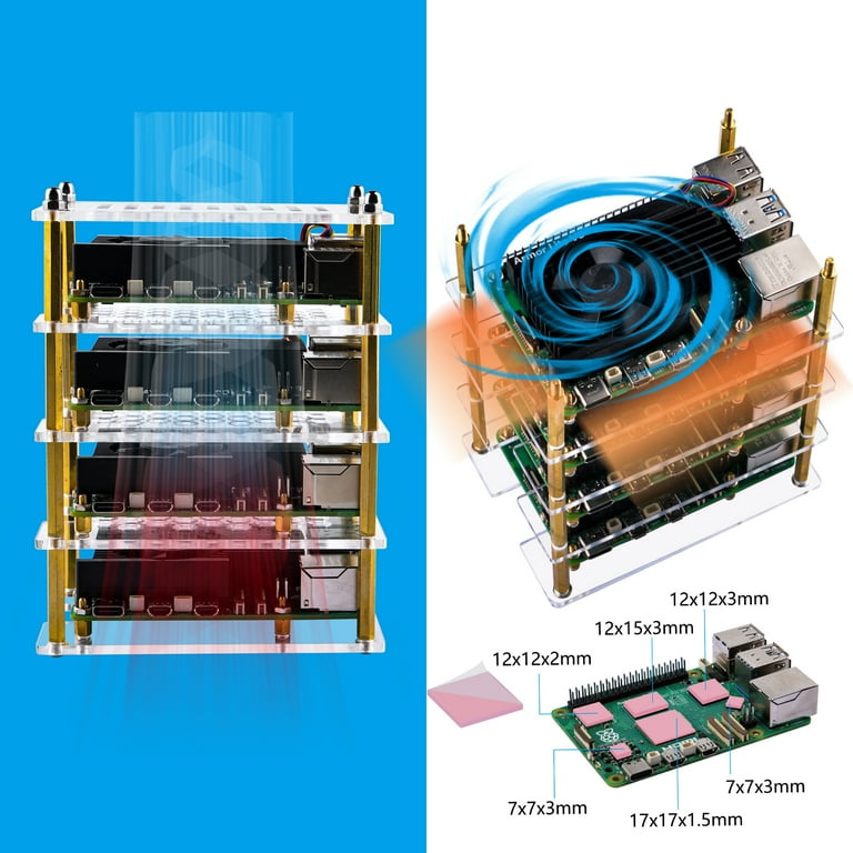 52Pi 4 Layers Cluster Case for Raspberry Pi 5, Pi 5 Stackable Case
