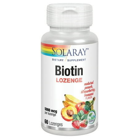 Solaray Biotin 5000 mcg | Natural Peach, Strawberry, Banana Flavor | Healthy Hair, Skin & Nails Support | 60 Lozenges