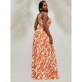 thumbnail image 2 of Orange Abstract Zebra Print Halter Neck Tie Waist A-Line Maxi Dress For Women, 2 of 8