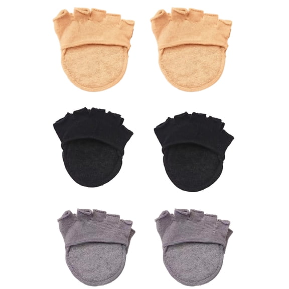 3 Pairs Toe Separator Socks, Half Socks for Women, Forefoot Cushions, Invisible Cotton High Heel Liners, Black Gray Beige
