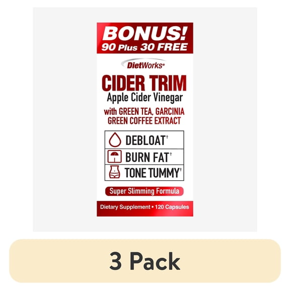 (3 pack) DietWorks Cider Trim Apple Cider Vinegar Capsules, 120 Ct