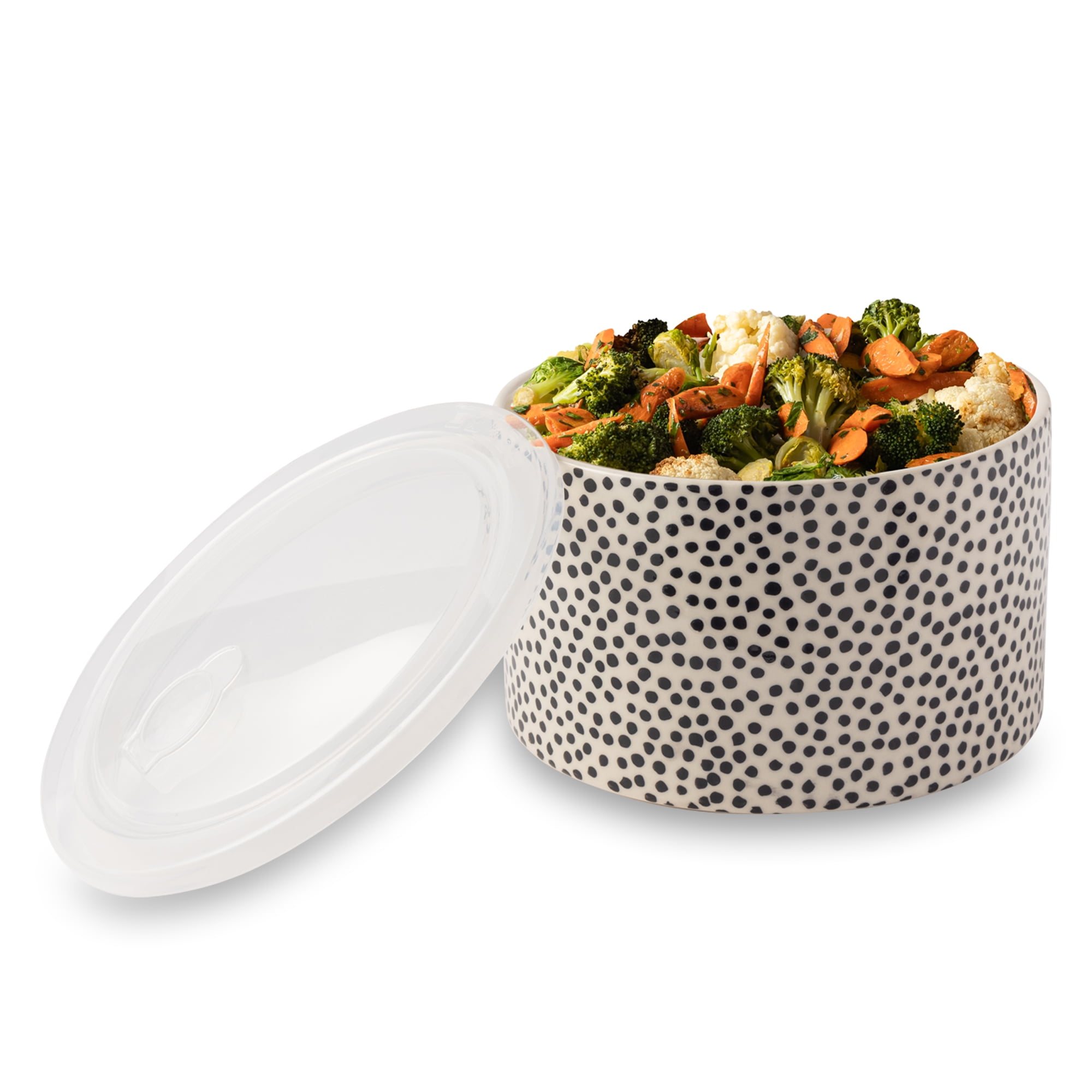 Thyme & Table 6-Piece Round Ceramic Baking Dish & Lid Set, Dot Pattern